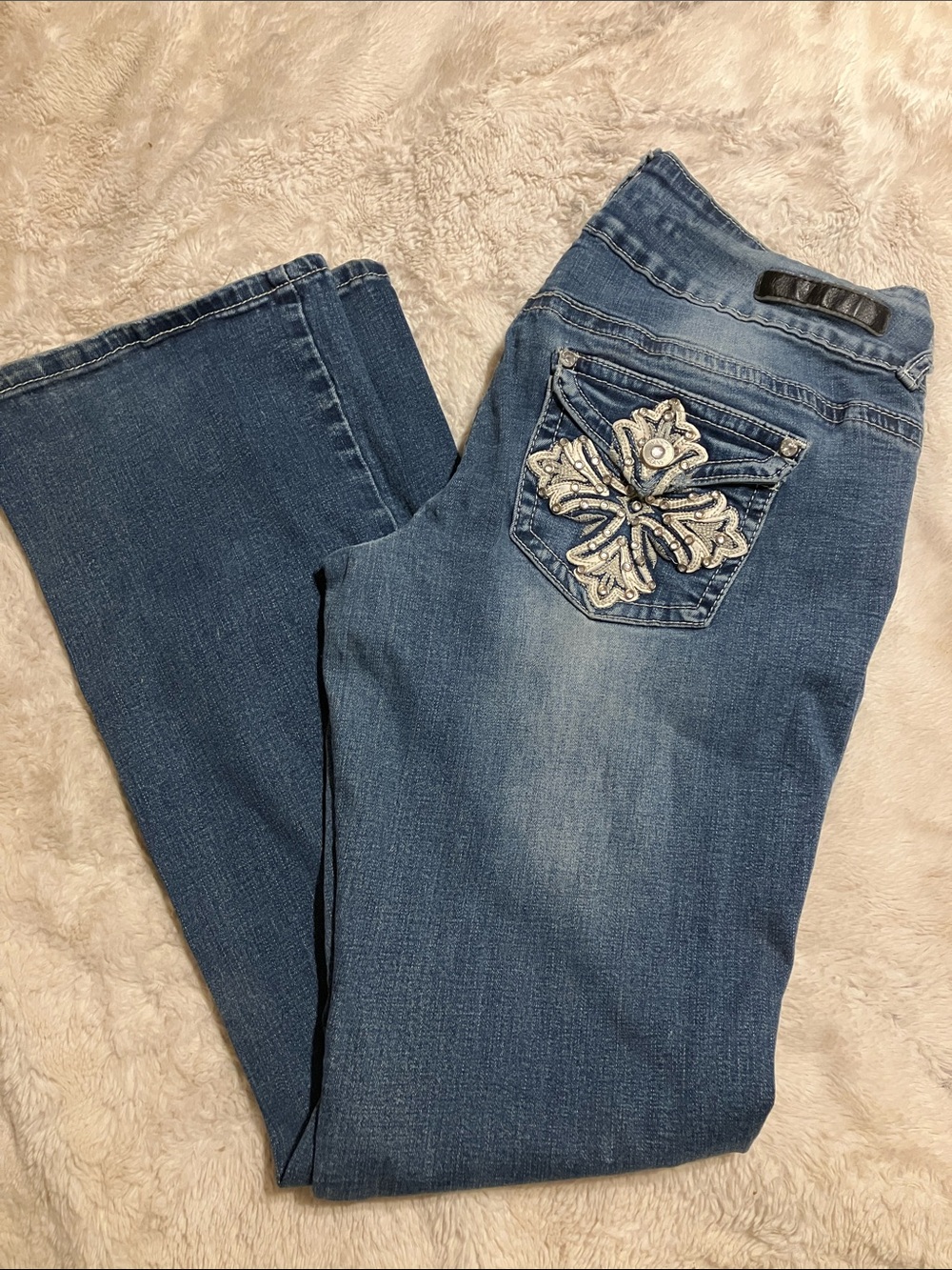 Vanity Blue Boot Cut Jeans with Embroidered Pocket